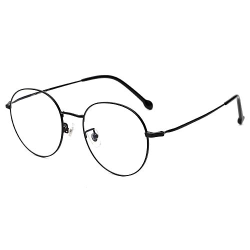 Cyxus Titanium Glasses Eyewear,Blue Light Blocking [Anti Eyestrain] Computer Glasses,Men/Women 8092T02(Titanium Round Black Frame)