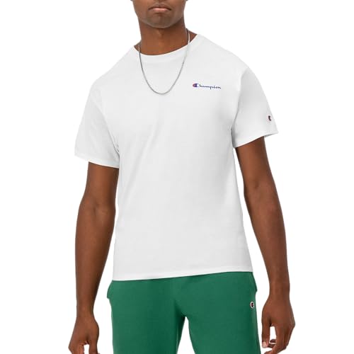Champion mens Classic T-shirt, Left Chest Script T Shirt, White-y08160, Medium…