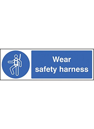 Caledonia Signs 25407G Wear Safety Harness Sign, Self Adhesive Vinyl, 300 mm x 100 mm