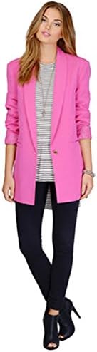 2libin Womens Button Long Sleeve Basic Candy Colors Blazer Rose Red XXL