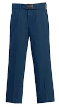 Gioberti Boys Belted Flat Front Twill Pants, Dark Blue, 4