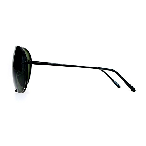 Oversized Round Aviator Sunglasses Metal Rims Behind Lens Black, Green