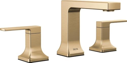 Delta Faucet Velum - Grifo de baño generalizado de 3 agujeros, grifo de lavabo de baño dorado, grifo de baño de 2 manijas, montaje de drenaje emergente, bronce champán 3537LF-CZMPU