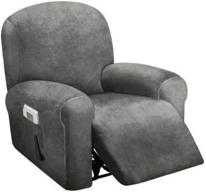 Slipcovers - ULTICOR 4-Piece, 1 Seat Recliner Cover, Velvet Stretch Reclining Chair Covers for 1 Cushion Reclining Sofa, Single Seat Recliner Couch Cover, Thick, Very Soft, Machine Washable (Dark Grey)