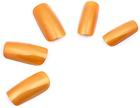 KeeNail Nail Art Pre-design Acrylic Fake Nails Long Metallic Orange 24 Piece Set