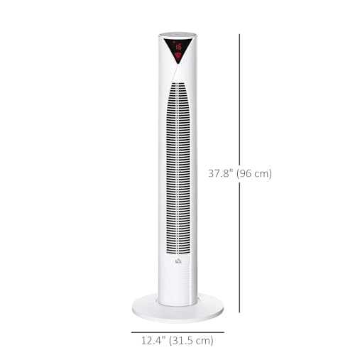 HOMCOM Freestanding Tower Fan Cooling for Home Bedroom with Oscillating, 4 Modes, 3 Speeds, 12h Timer, LED Sensor Panel, Remote Controller, White