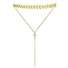 Layered Gold Metal Choker Necklace with Tassel Pendant Lariat Withe Gols Women Choker Necklace Golden Long Chain Double Choker Necklace for Women Girls