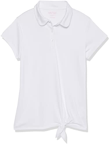 Nautica Girls' School Uniform Short Sleeve Performance Polo, White/Tie Front, 1…