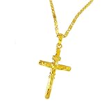 Solid Cross Jesus Pendant 24k Gold Plated Necklace Crucifix Cross Necklace Pendant for Mens Womens