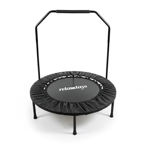 Trampolino Fitness Pieghevole con Barra di Sostegno Ø 102 cm, Portata 120 kg, Nero, 113 x 102 x 102 cm