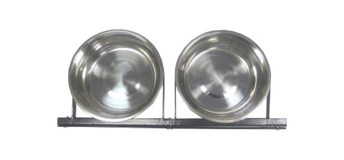 Lucky Dog Stainless Steel Double - Fixed Position Food & Water Pet Bowls (21in. x 8in. X 5in.)