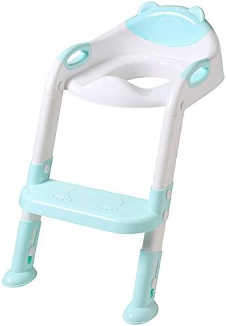 QIANGUANG Baby Potty Seat Training Toilet with Step Stool Ladder Kids Toilet Folding Potty Chair Child Toddler Portable and Durable Boy Girl (Blue New)