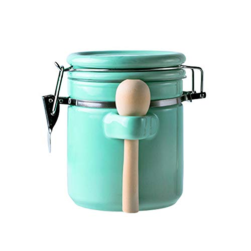 Porcelain Coffee Sealed Canister with Valve Blocks Tea Cans Powder Candy Beans Jars Food Container Spice Storage Bottle with Lid Spoon for Ground Coffee, Tea, Sugar (blue, 30OZ)