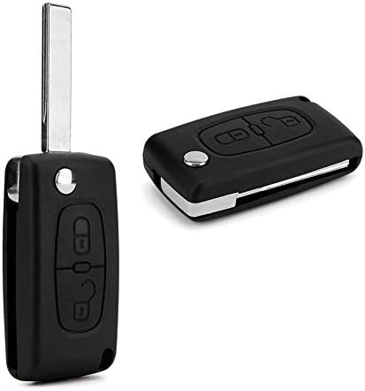 Grebest Car Remote Key Shell Ignition System Key Cover Car Replacement Flip 2 Button Auto Key Shell Case Cover for Peugeot 207 307 - Black