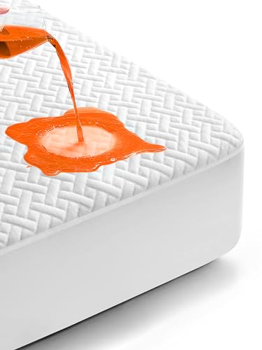 100% Waterproof Mattress Protector King Size, Premium Viscose from Bamboo Mattress Pad Ultra Soft Breathable, Noiseless Mattress Cover Fitted 8"-21" Deep Pocket