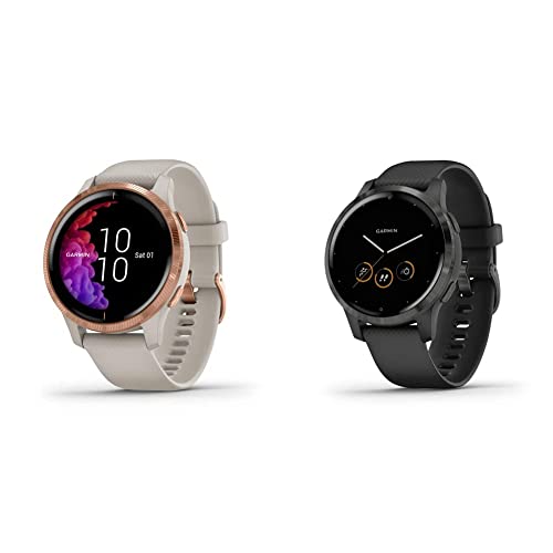 Garmin Venu, GPS Smartwatch, Rose Gold with Tan Band & Vivoactive 4