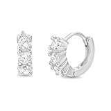 Mia Sarine Womens Cubic Zirconia Small Hoop Huggie Earrings in Rhodium over Sterling Silver