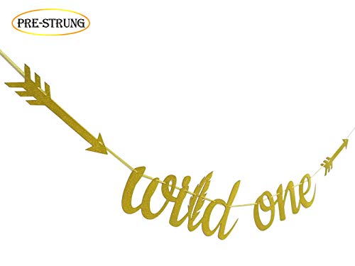 Wulagogo Wild One Gold Glitter Banner Sign with Wild One Cake Topper for Wild One Boho Tribal Themed - //coolthings.us