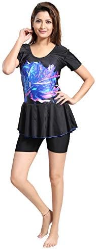 Mitushi products Ladies Swimwear Lycra Printed Padded Black Blue Frock Style 1 Piece