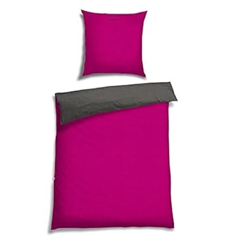 Schiesser Renforcé Bettwäsche Doubleface Fuchsia - Anthra Wendebettwäsche, 2-teilig, 100% Baumwolle, versch. Größen erhältlich, Größe:135 x 200 cm + 80 x 80 cm