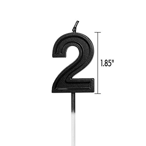 URAQT Birthday Candles Numbers, Black Glitter Birthday Numeral Candles for Birthdays, Weddings, Reunions, Theme Party, Number 2