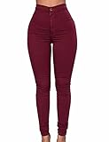 Sexyshine Women's High Waisted Casual Solid Color Skinny Stretch Leggings Slim Fit Pencil Jeans Pants