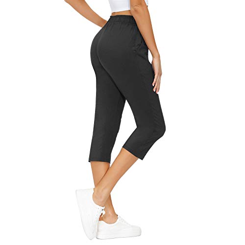 Yidarton Womens Yoga Pants Wide Leg Out Pocket Sport Capri Pants