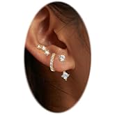 3 Pcs Gold Hoop Earrings Set for Women Sliver Cartilage Huggie Hoop Earrings Dainty Jacket Studs Earring Stack for Multiple Piercing Hypoallergenic Stud Earrings Trendy Jewelry for Women