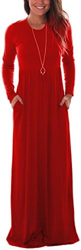 DawnRaid Women's Casual Long Maxi Dresses with Long Sleeves Red Small