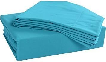 500TC Super Quality Bedding Sets 100% Egyptian Cotton 4PC Bed Sheet Set 30" Inch Extra Deep Pocket Expanded/Super/Olympic Queen, Turqouise Blue Solid