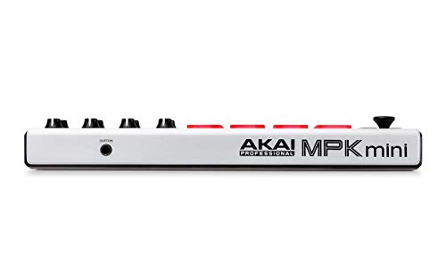 Akai Professional MPK Mini MKII White | 25-Key Ultra-Portable USB MIDI Drum Pad & Keyboard Controller with Joystick, VIP Software Download Included - Limited Edition
