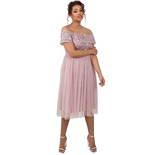 Maya Deluxe Maya Berry Embellished Halter Neck Maxi Dress Robe de Demoiselle d'honneur, Rose givré., 50