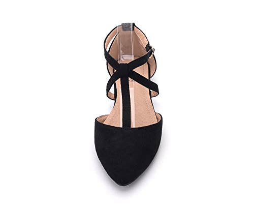 Mila Lady Laurel Womens Pointed Toe Ankle Strap T-Strap D'Orsay Dress Flats Shoes,BLACK9