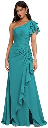 one shoulder bridesmaid dresses amazon KALAMIUO Satin One Shoulder Bridesmaid Dresses for Wedding Long Aqua Ball Gowns for Women Formal 2026 Prom Evening Gowns with Slit US0 at Amazon Women's Clothing store