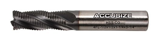 AccusizeTools - 1/2'' x 1/2'' x 1-1/4'' x 3-1/4'' Coarse Tooth M42 8%Cobalt TiAlN Roughing End Mill, #1102-0012