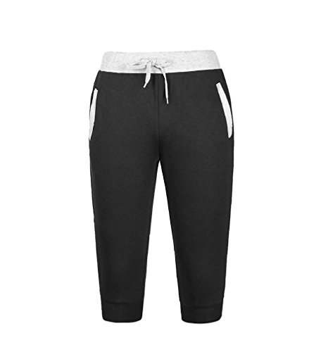Respctful Men Sport Fitness Jogging Elastic Stretchy Cotton Mid Waist Bermuda Sweatpants Short Pant (Black, M)