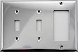 Polished Chrome Three Gang Wall Plate - Two Toggle Switches One GFI/Rocker Opening