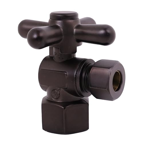 Westbrass 1/4-Turn Cross Handle Angle Stop, 1/2" IPS x 3/8" OD, Oil Rubbed Bron…