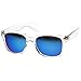 zeroUV Flat Matte Reflective Flash Color Lens Large Horn Rimmed Style Sunglasses - UV400 (Clear Ice)