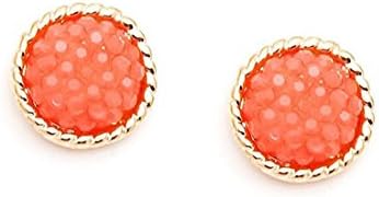 SharpNIN9 Sparkle Stud Earrings - Rope Metal Detailing - Raw Gemstone Chips Set - Available in Red, White, Blue and Coral (Coral)