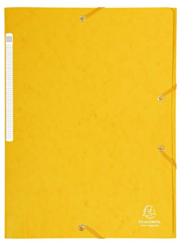 Exacompta - Réf. 17106H - Carton de 25 chemises à élastiques - pochettes 3 rabats Maxi capacity - en carte lustrée - dimensions 24 x 32 cm pour documents au format A4 - couleur jaune
