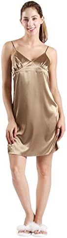 Women Sexy Night Wear Nightgown, DD DEMOISELLE Women's Nightgown Full Slips Straight Dress Sleepwear Nightwear Gold Size M