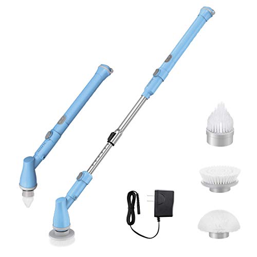 ELLESYE Electric Spin Scrubber Cordless Shower Scrubber Power Cleaning Brush, Tile Bathtub and Floor Scrubber with 3 Replacement Brush Heads and Adapter for Cleaning Bathroom, Kitchen, Grout, Wall