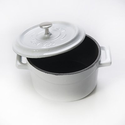 Click Here to See More Images Arcata Mini Casserole Dish w/Lid, White, Cast Iron, 4