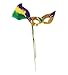 Mardi Gras Sequin Mask with Feathers and Stick - Glamorous Mardi Gras Mask