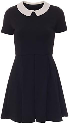 FuturaLondon Womens Short Sleeve Black* Pleated* Skater Block Shift Audrey* Peter Pan Collar Dress