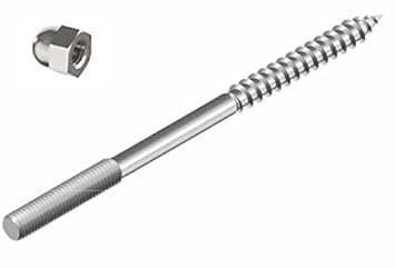 10 x Stockschraube M6x120, Edelstahl A2, mit 1x Montagehilfe Hutmutter, ohne Schlüsselführung, Holz- und metrischem Gewinde.