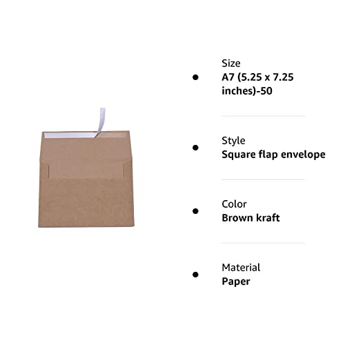 A7 Brown Kraft Paper Invitation 5 x 7 Envelopes - 50 Pack,Self Seal,For ...