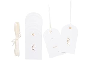 Merry Market Letterpress Gift Tags, Gold Foil, Yay, to and from, Set of 25 Paper Tags with Satin Ribbon