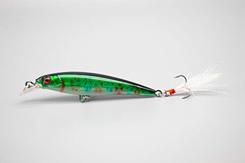 HUNTIC Minnow Wobbler Set 5 Stück Kunstköder mit Feder + Fischköderbox - 9cm, 8g - Angelköder schwebend… – Bild 5